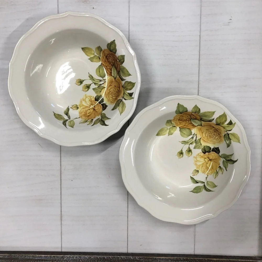 Tiffani Basic Made in Italy Yellow Gold‎ Rose Dinner Bowl 10” Set of 2 EUC